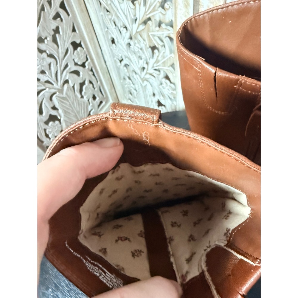 Cat & Jack Kids Cognac Brown Faux Leather Tall Riding Boots Floral Lining Size 2 - Picture 4 of 7